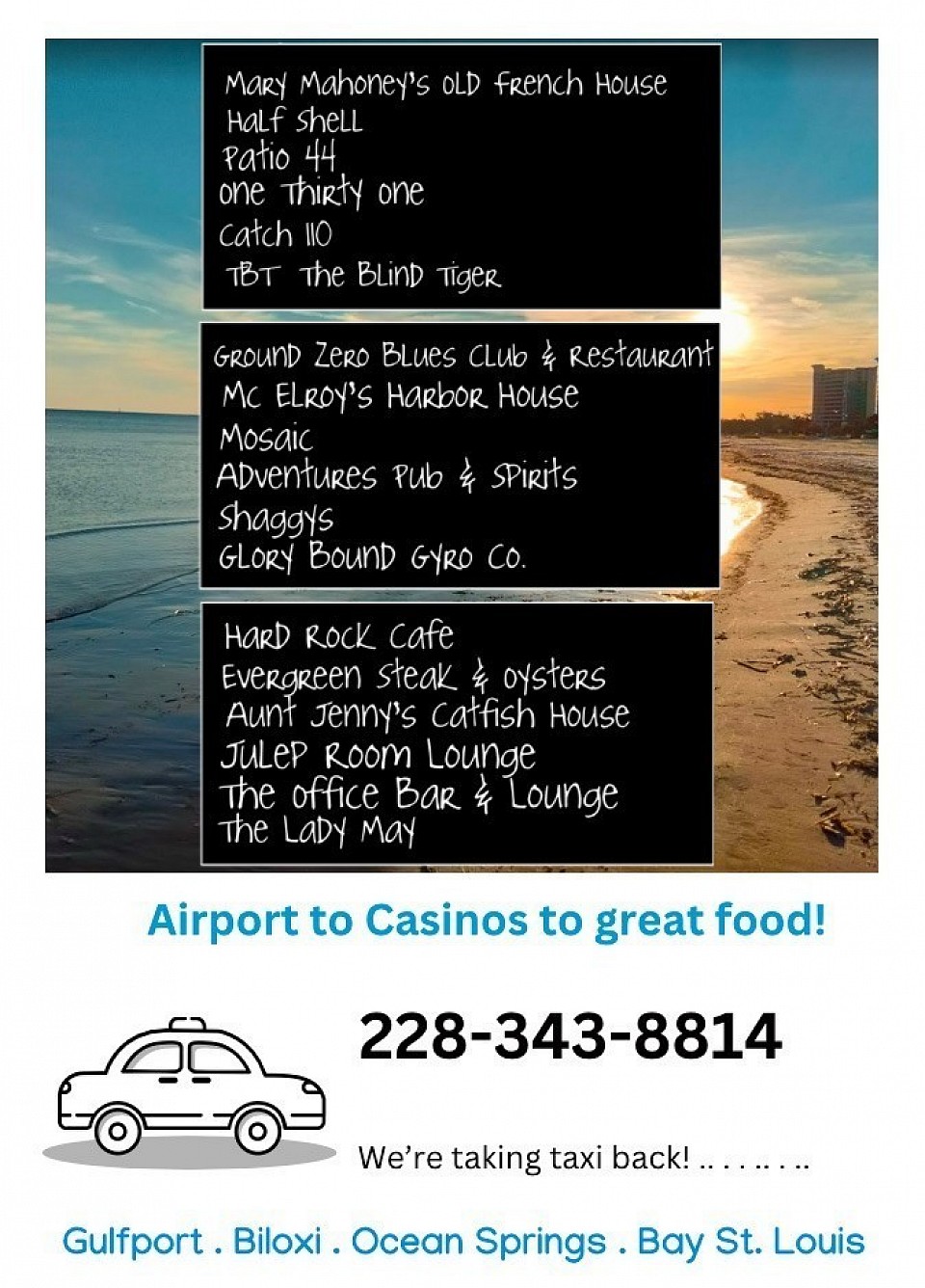 Gulfport-Biloxi International Airport to all Casinos  228-343-8814 https://www.flygpt.com/